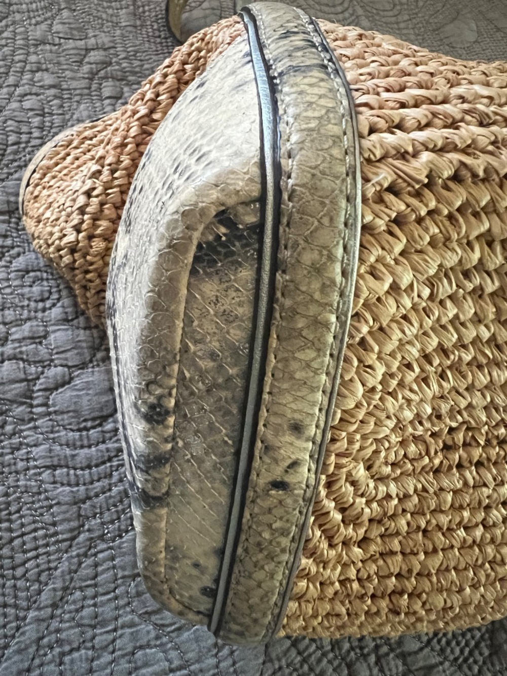 Coach Straw Hampton Python Trim Tote Shoulder Hobo Bag w/ Turn Lock Zebra Lined - Picture 8 of 10